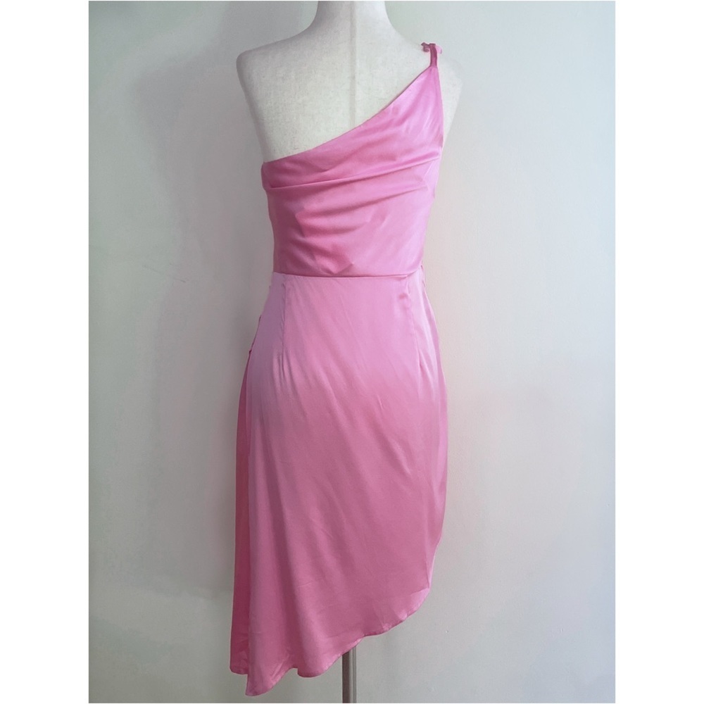 Nwt Silk Maison Pink One Shoulder Draped Asymmetrical Ruched Silk Mini Dress Xs — image 7 of 8